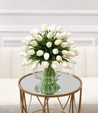 60 White Tulips Centerpiece Glass Vase - Flovery