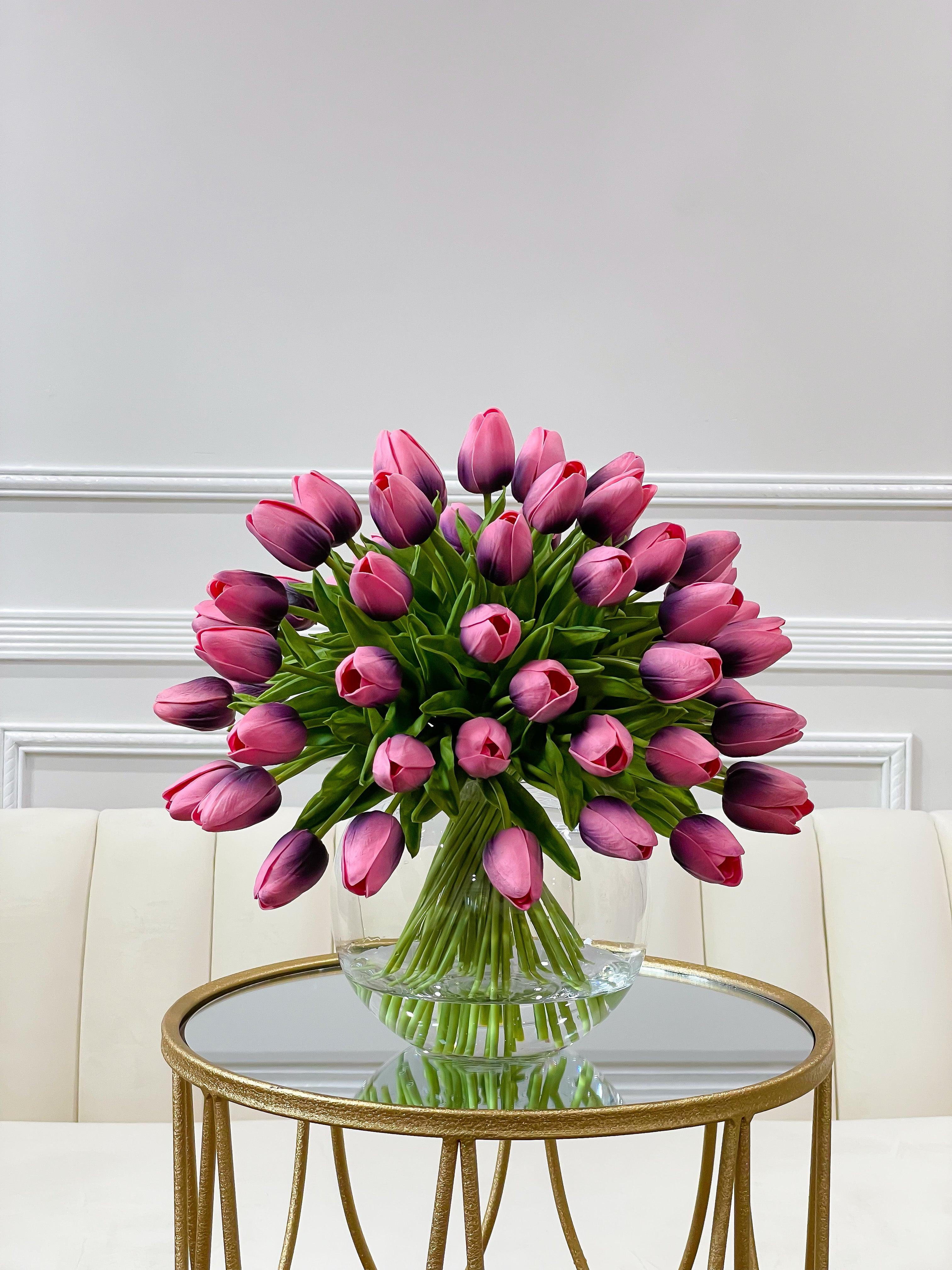 60 White Tulips Centerpiece Glass Vase - Flovery
