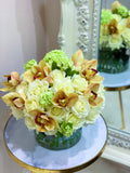 30 Real Touch White Cream Roses Orchids Centerpiece - Flovery