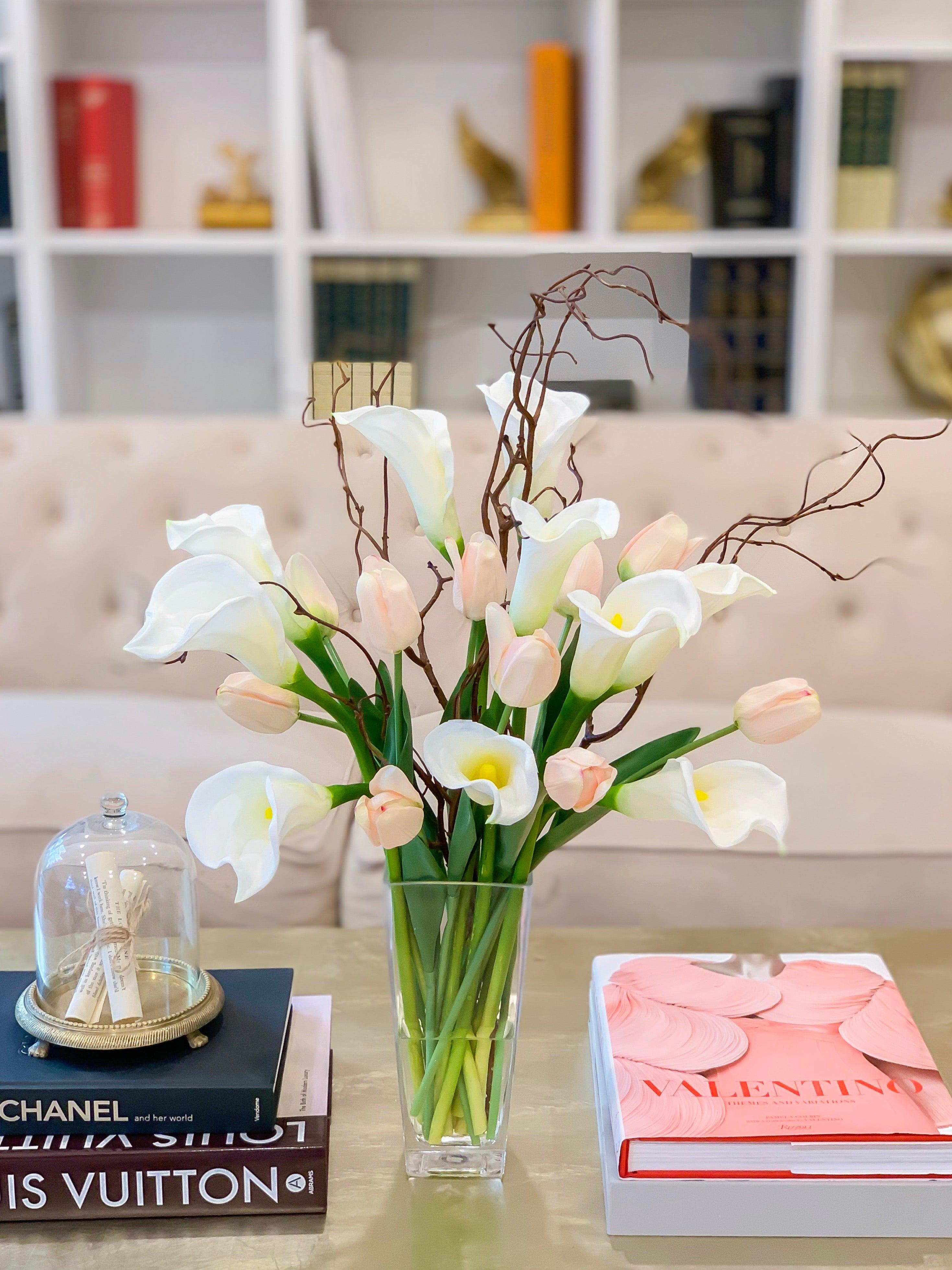 white calla lily arrangements Pink/White Real Touch Calla Lily Arrangement