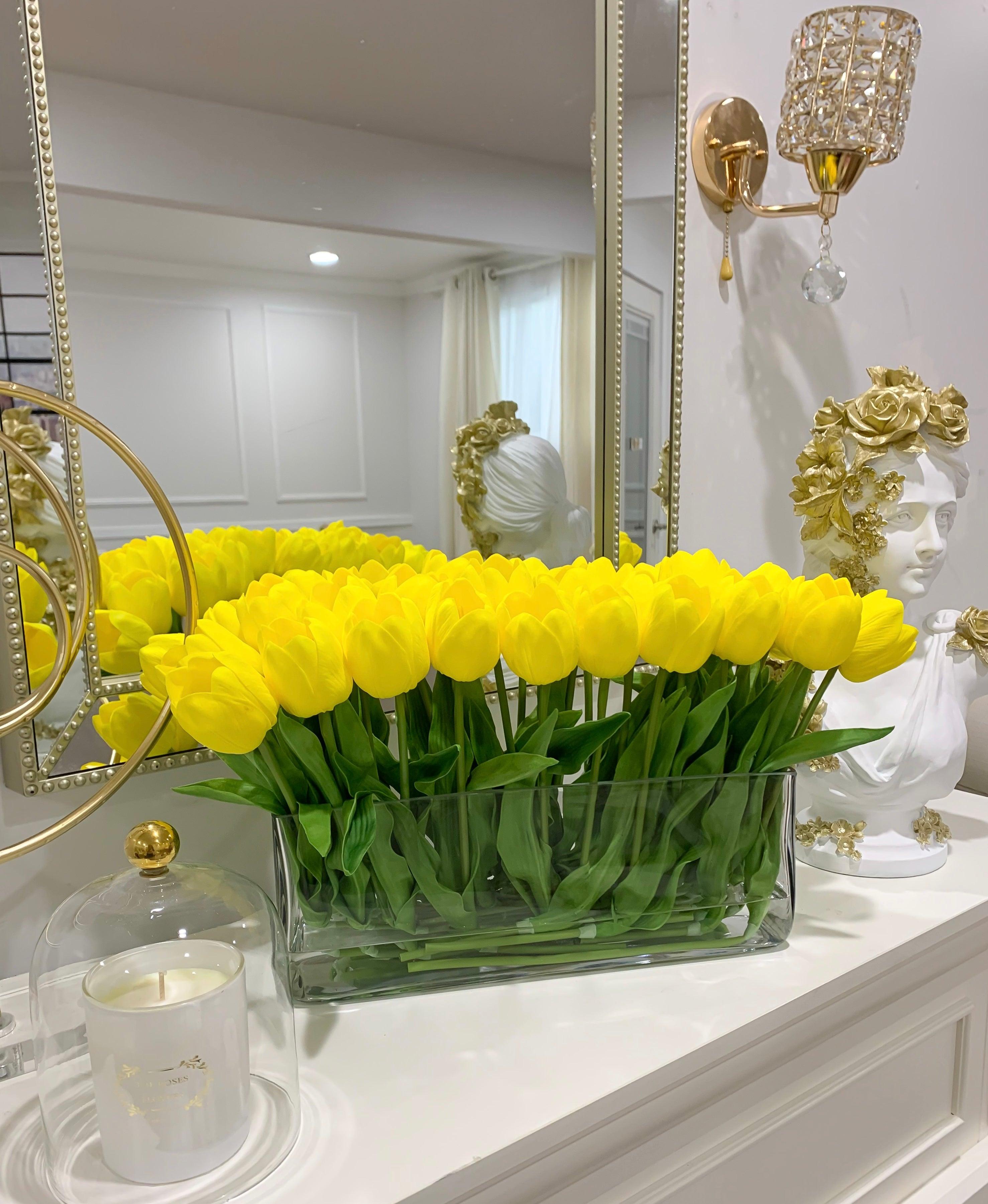 21-in Modern Real Touch Faux Tulips Arrangement in Long Vase - Flovery