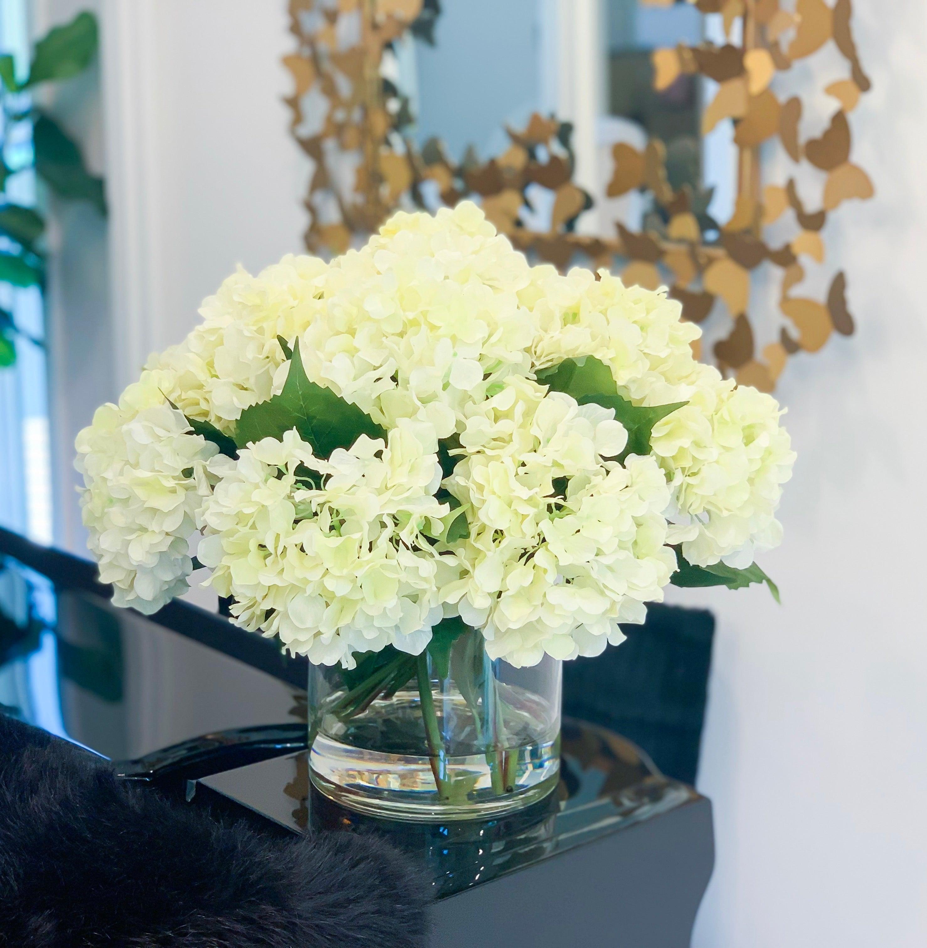 Large Real Touch White Hydrangea In Round Vase - Flovery