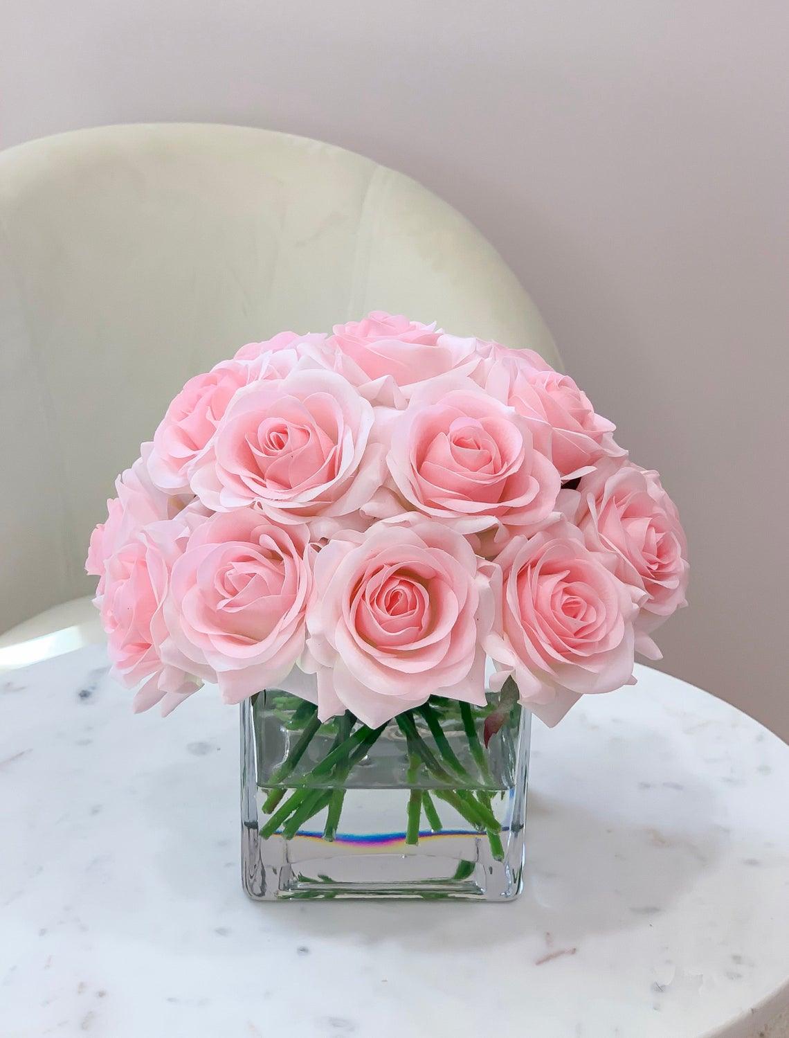 20 Real Touch Pink Roses Arrangement - Flovery