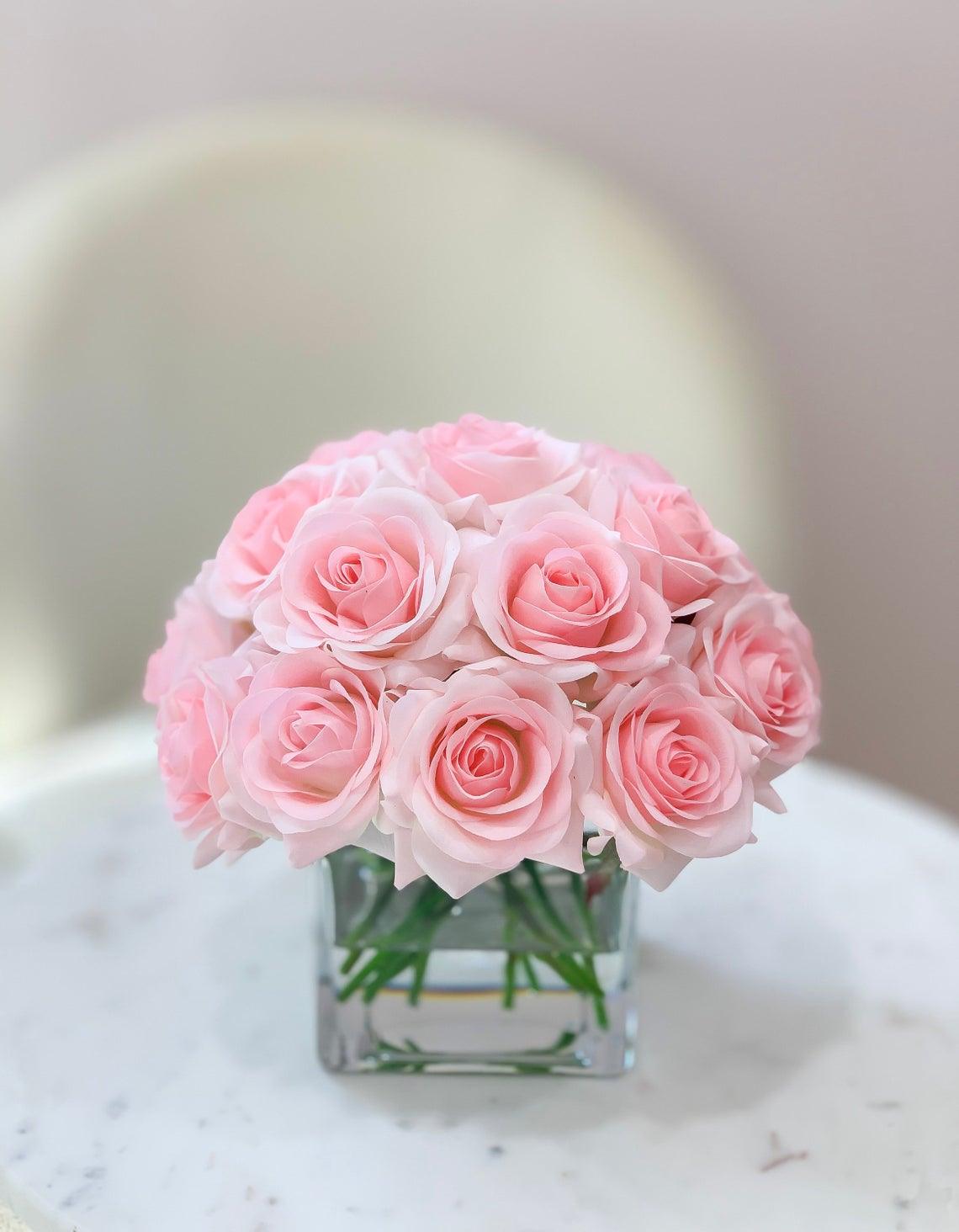 20 Real Touch Pink Roses Arrangement - Flovery