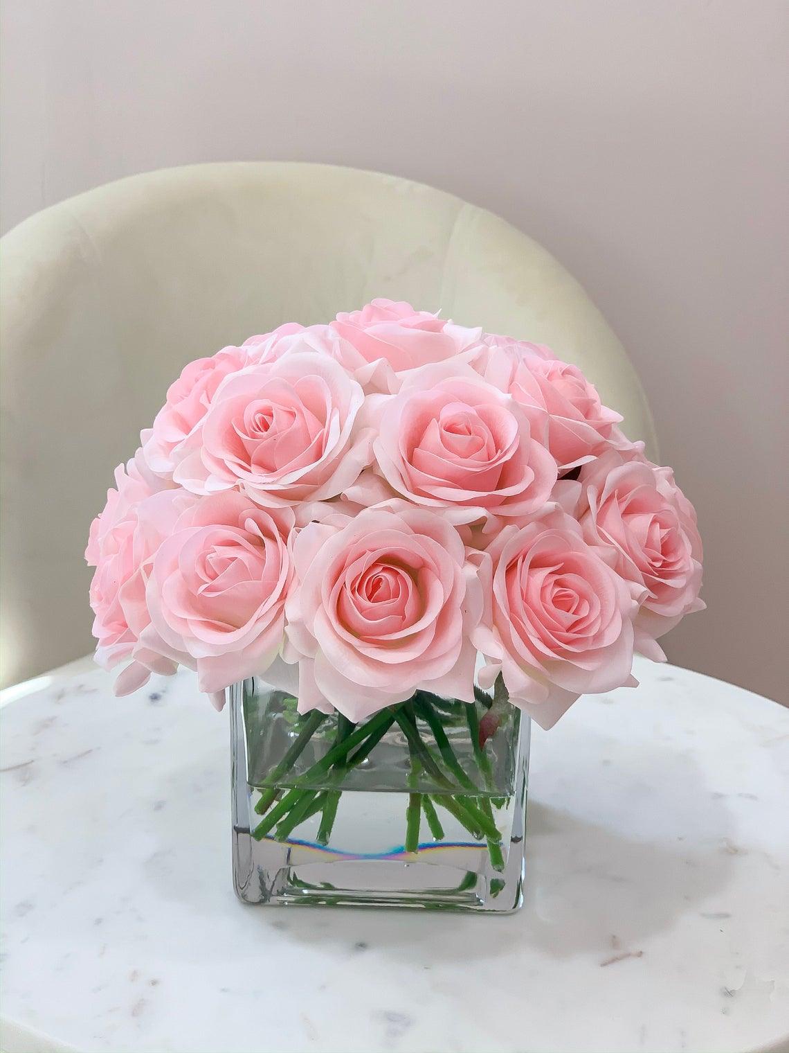 20 Real Touch Pink Roses Arrangement - Flovery