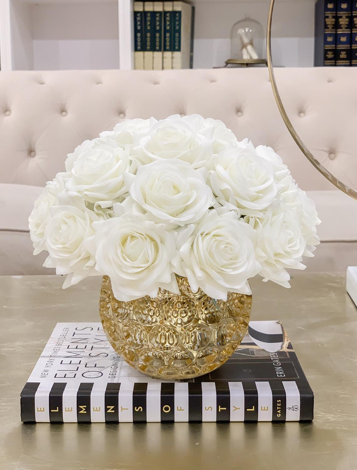 Large Rose Centerpiece in Gold Vase - Flovery
