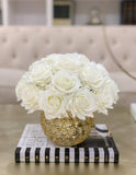 Large Rose Centerpiece in Gold Vase - Flovery