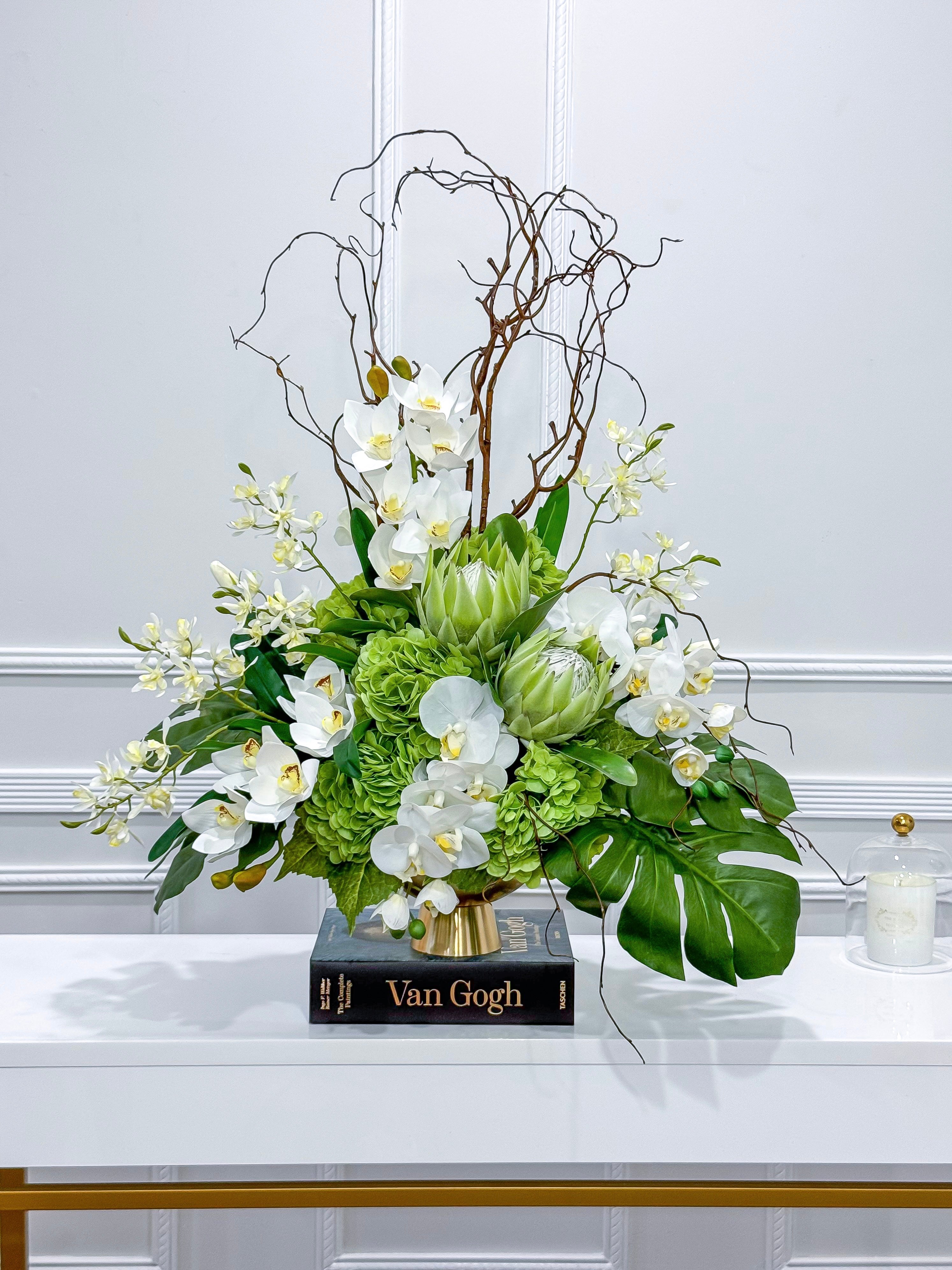 XXLarge Green/White Luxurious Real Touch Flower Arrangement-French Flowers Arrangement-Home Decor/Hotel/Building Decor Flowers - Flovery
