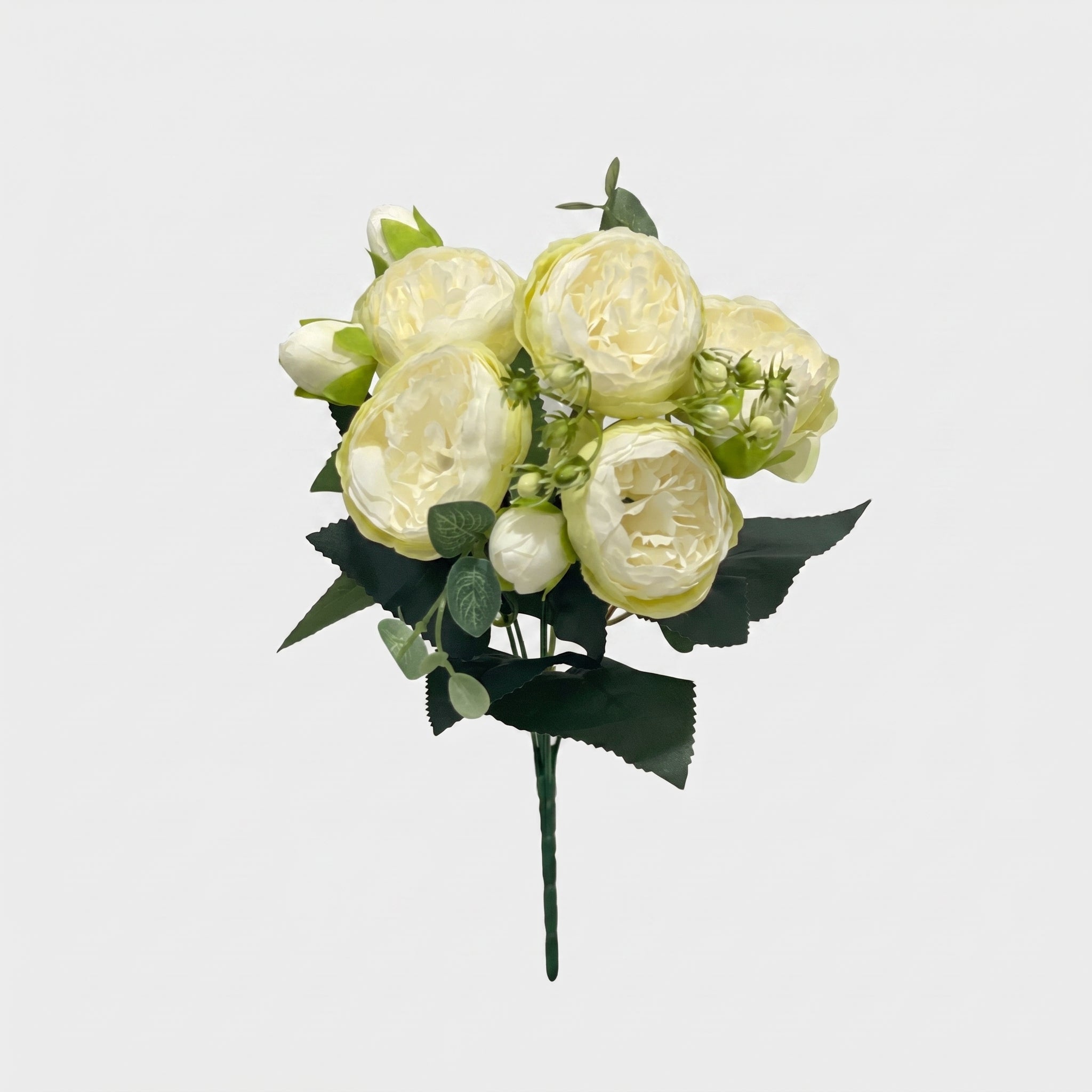 21.5-in Silk Peony Stem Bundle - Green/White