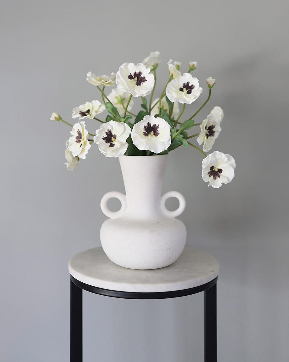 White Faux Pansy 21" - 2