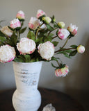 White and Pink Peony Spray 19" - 2