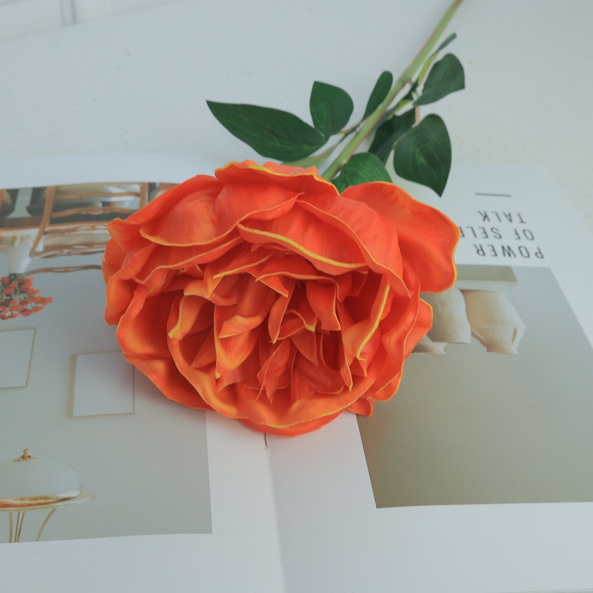 Large Real Touch Peony Single Stem - Orange