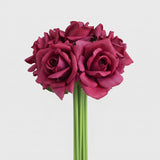 5 Real Touch Large Rose Bundle - Purplish Red