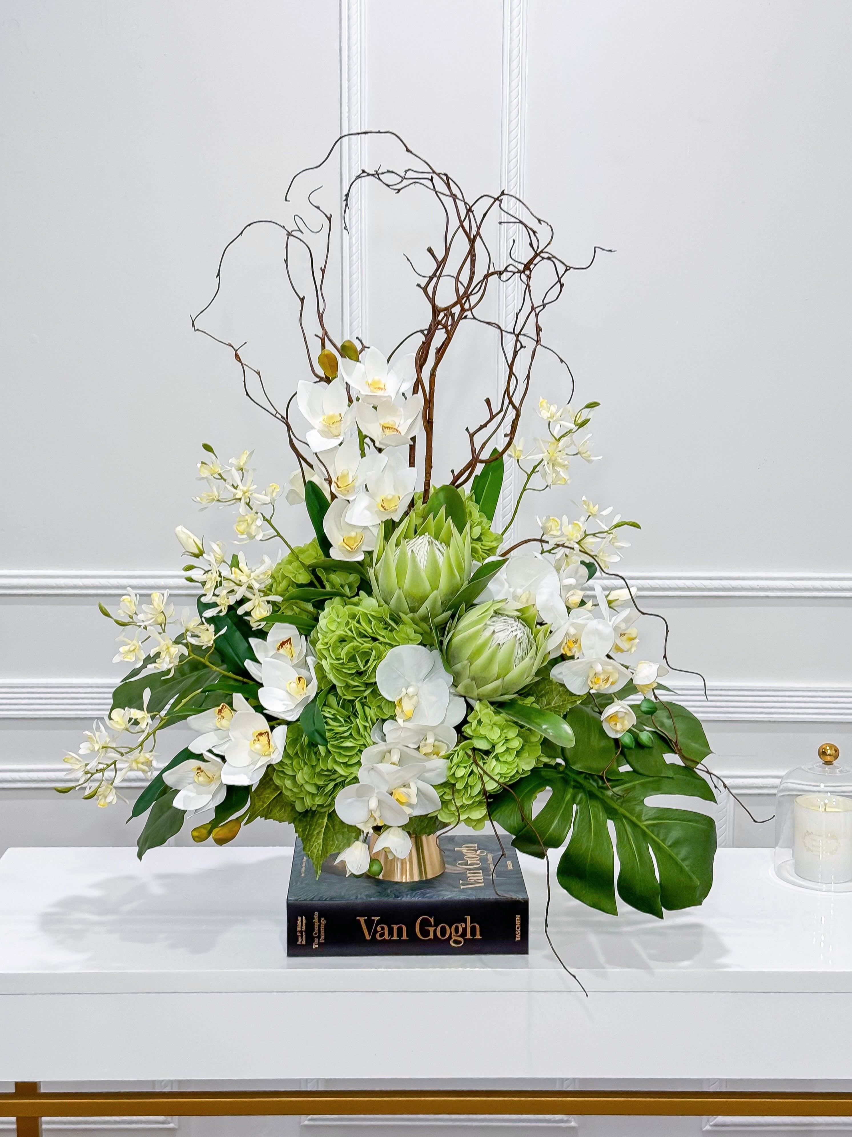 XXLarge Green/White Luxurious Real Touch Flower Arrangement-French Flowers Arrangement-Home Decor/Hotel/Building Decor Flowers - Flovery
