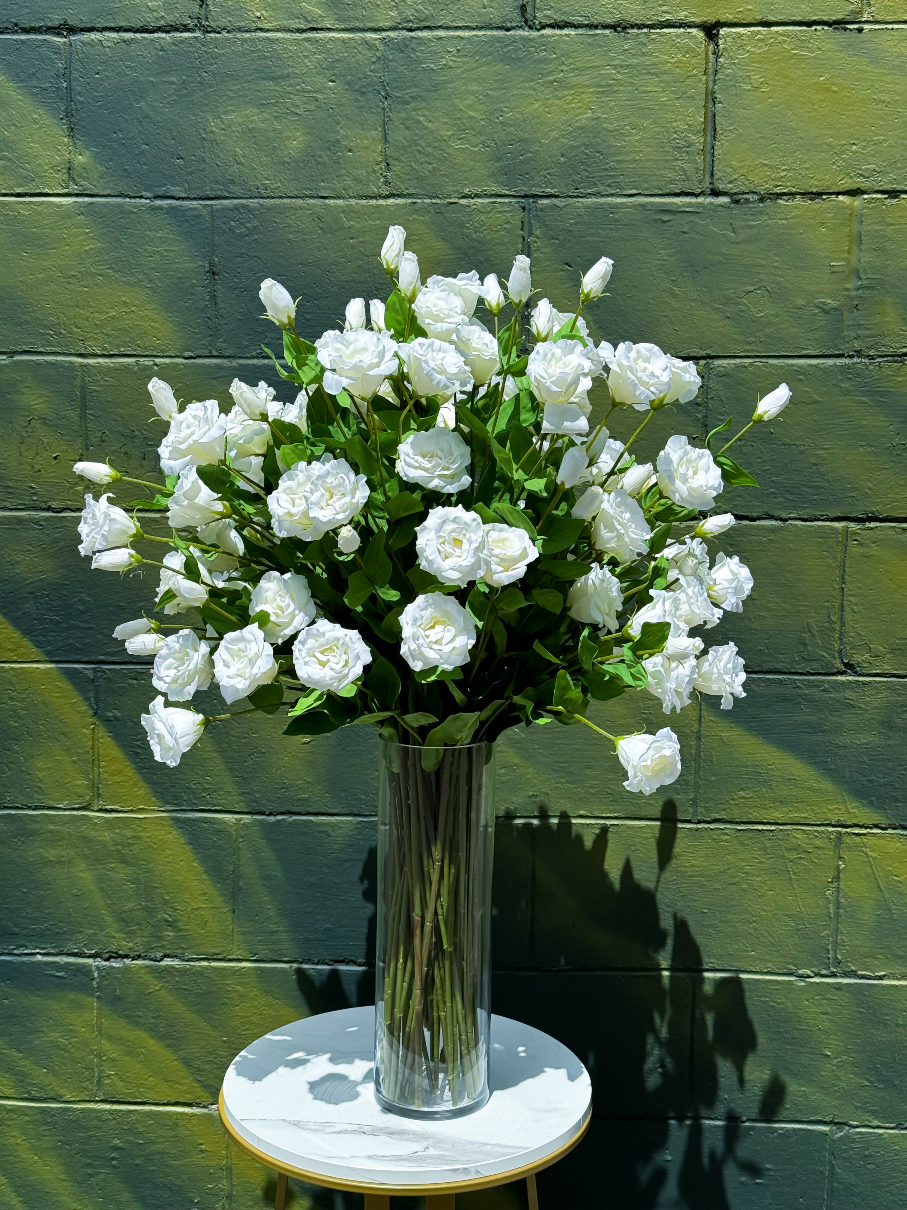 35" Tall Exclusive Large French Real Touch White Lisianthus Centerpiece- XXLarge Flower Arrangement for Foyer Table - Flovery