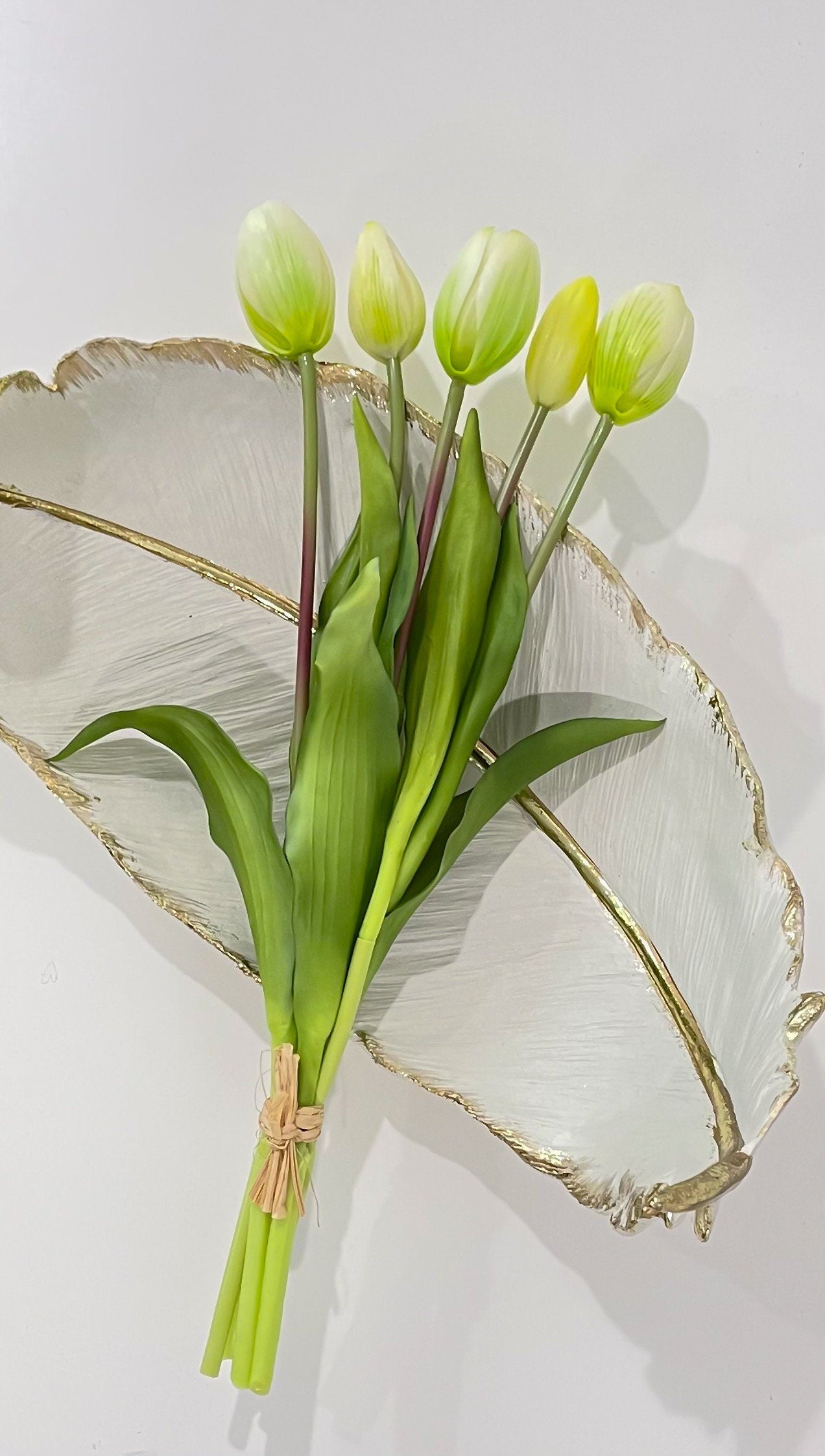 16-in Real Touch Tulip Stem Bundle of 5 - Off White Ombre