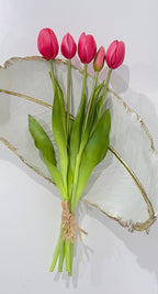 16-in Real Touch Tulip Stem Bundle of 5 - Magenta Rose Pink