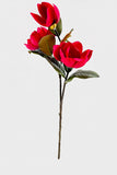 Real Touch Magnolia Stem 30", 3-Head Luxury Faux Magnolia - Red