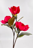 Real Touch Magnolia Stem 30", 3-Head Luxury Faux Magnolia - Red (extra)