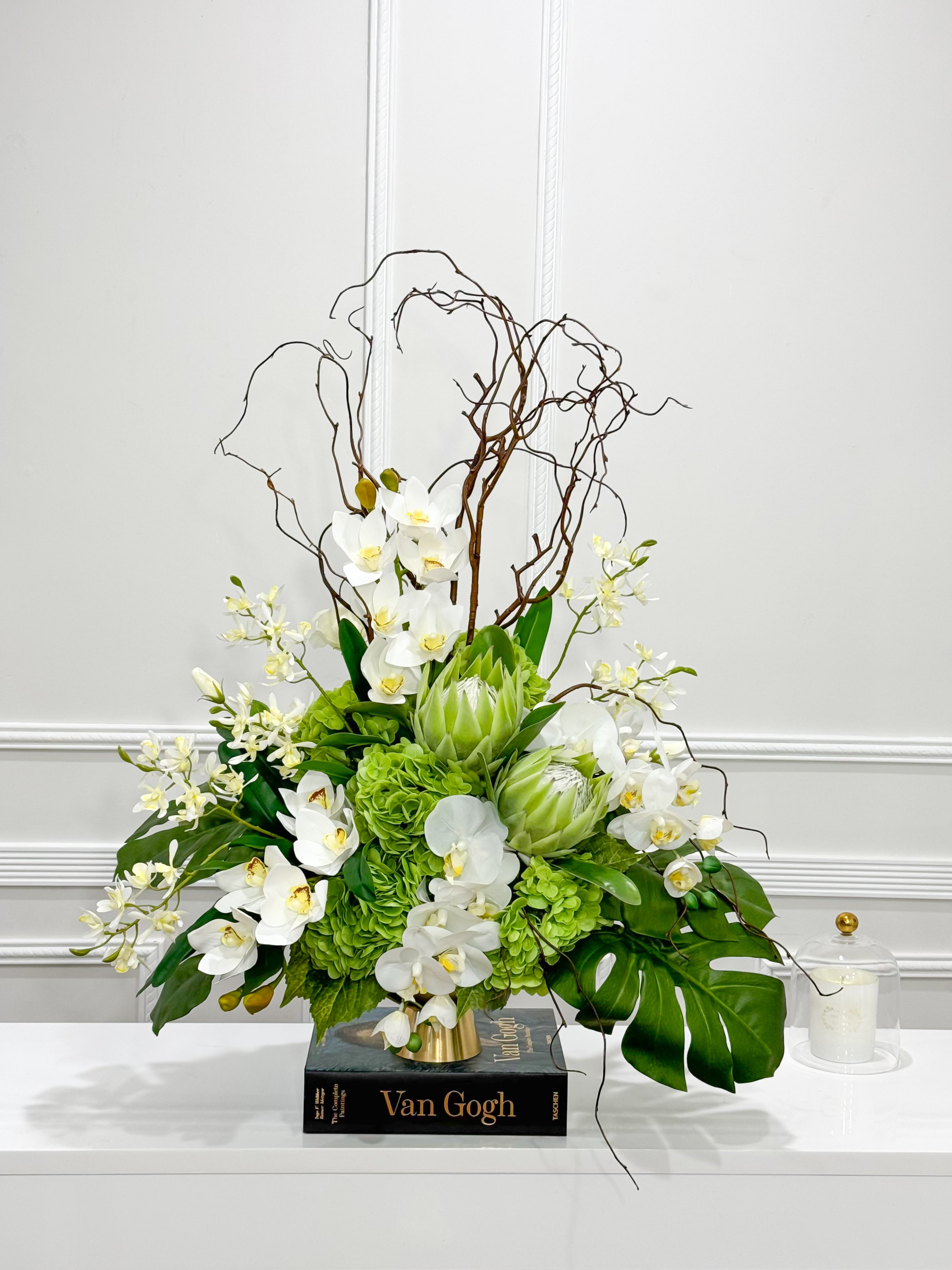 XXLarge Green/White Luxurious Real Touch Flower Arrangement-French Flowers Arrangement-Home Decor/Hotel/Building Decor Flowers - Flovery