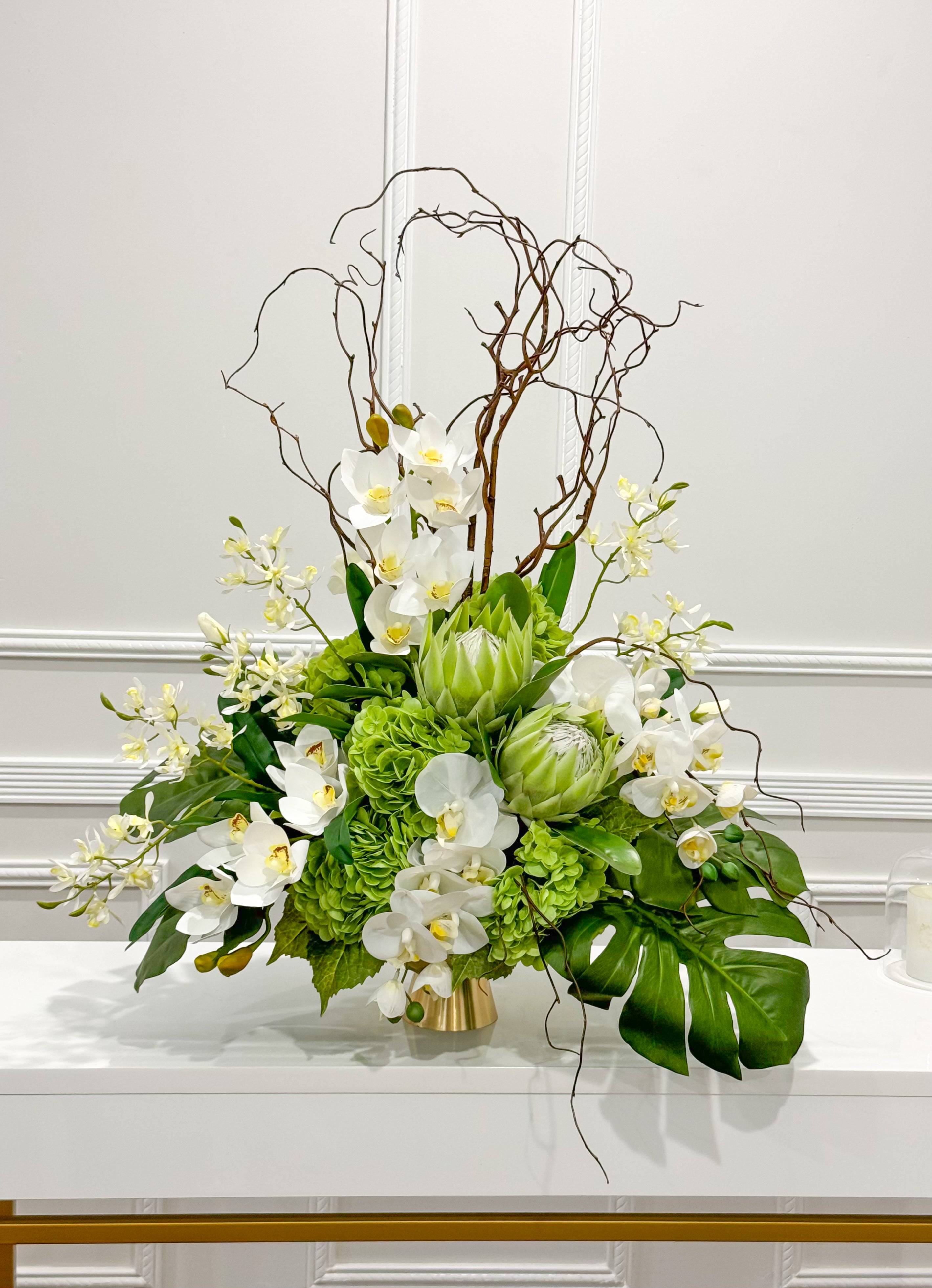 XXLarge Green/White Luxurious Real Touch Flower Arrangement-French Flowers Arrangement-Home Decor/Hotel/Building Decor Flowers - Flovery