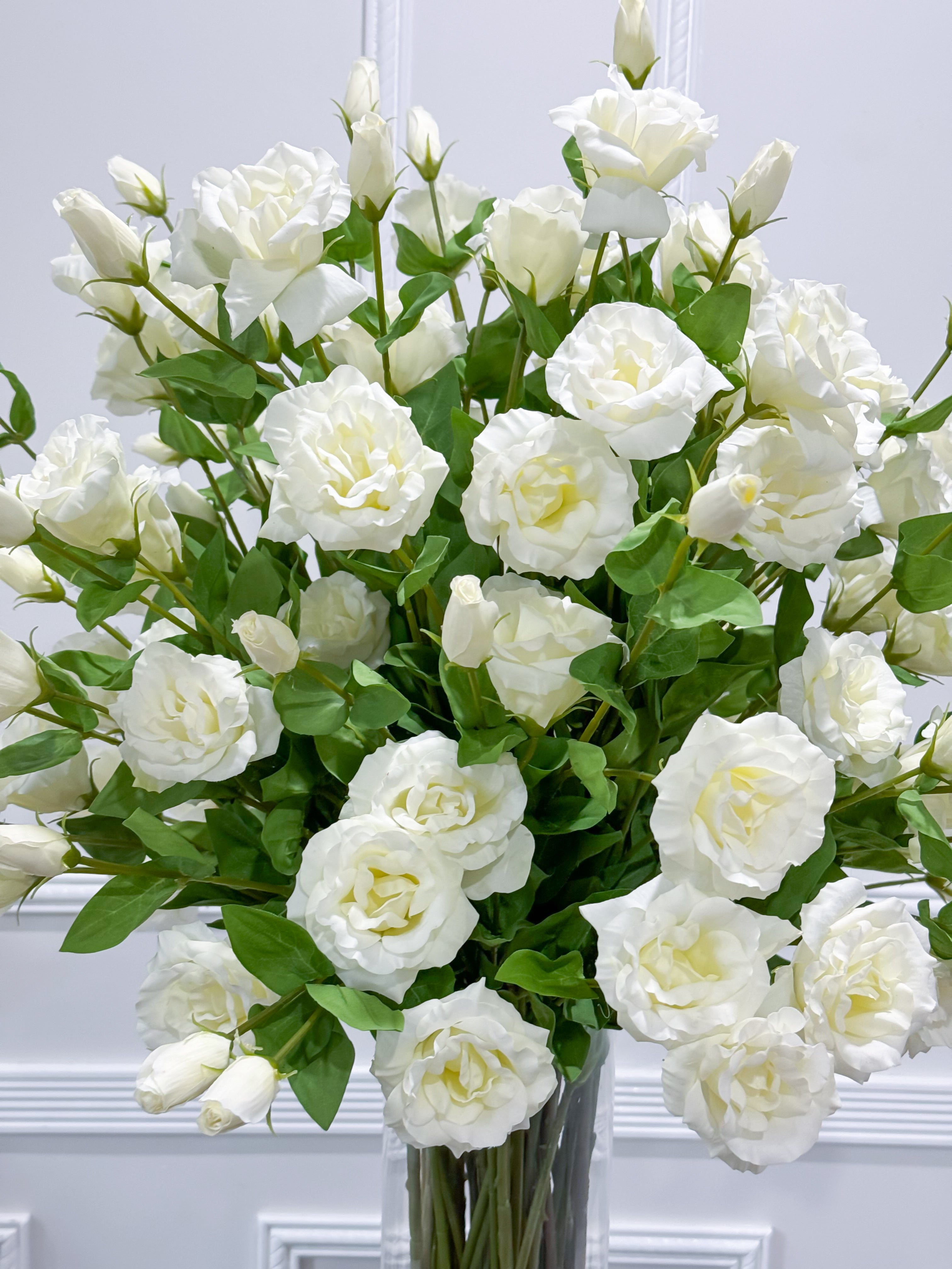 35" Tall Exclusive Large French Real Touch White Lisianthus Centerpiece- XXLarge Flower Arrangement for Foyer Table - Flovery