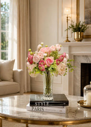 Real Touch Pink Rose Ranunculus Centerpiece