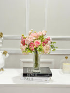14.5-in Pink Rose Ranunculus Real Touch Centerpiece in Glass Vase - view 3