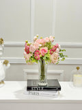 14.5-in Pink Rose Ranunculus Real Touch Centerpiece in Glass Vase - view 3