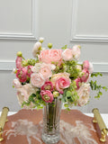14.5-in Pink Rose Ranunculus Real Touch Centerpiece in Glass Vase - view 5
