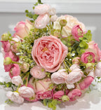 14.5-in Pink Rose Ranunculus Real Touch Centerpiece in Glass Vase - view 6