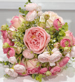 14.5-in Pink Rose Ranunculus Real Touch Centerpiece in Glass Vase - view 6
