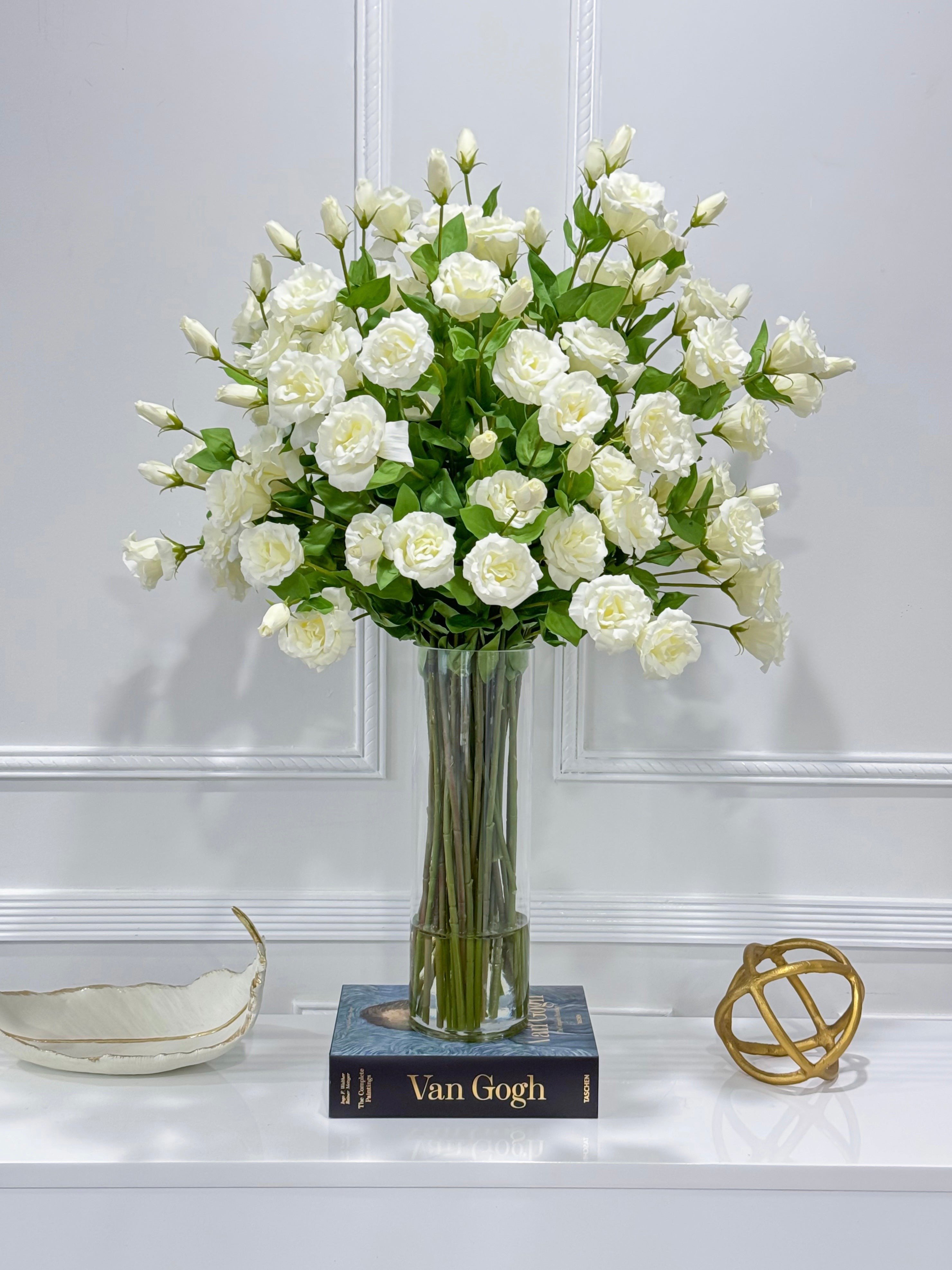 35" Tall Exclusive Large French Real Touch White Lisianthus Centerpiece- XXLarge Flower Arrangement for Foyer Table - Flovery