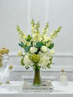 Tall Luxurious Hydrangea, Lisianthus & Snapdragon Arrangement in Glass Vase - Flovery