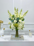 Tall Luxurious Hydrangea, Lisianthus & Snapdragon Arrangement in Glass Vase