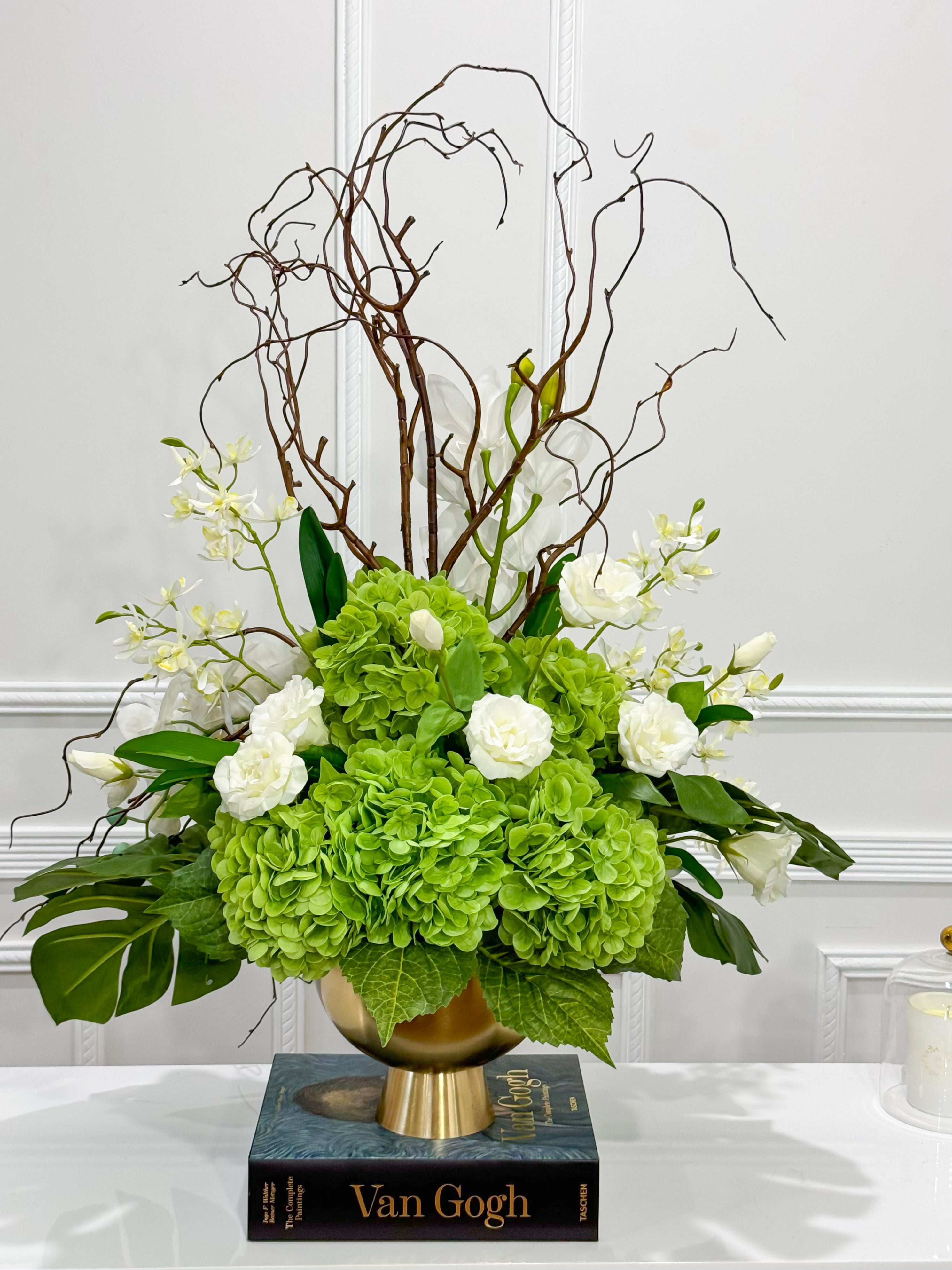 XXLarge Green/White Luxurious Real Touch Flower Arrangement-French Flowers Arrangement-Home Decor/Hotel/Building Decor Flowers - Flovery