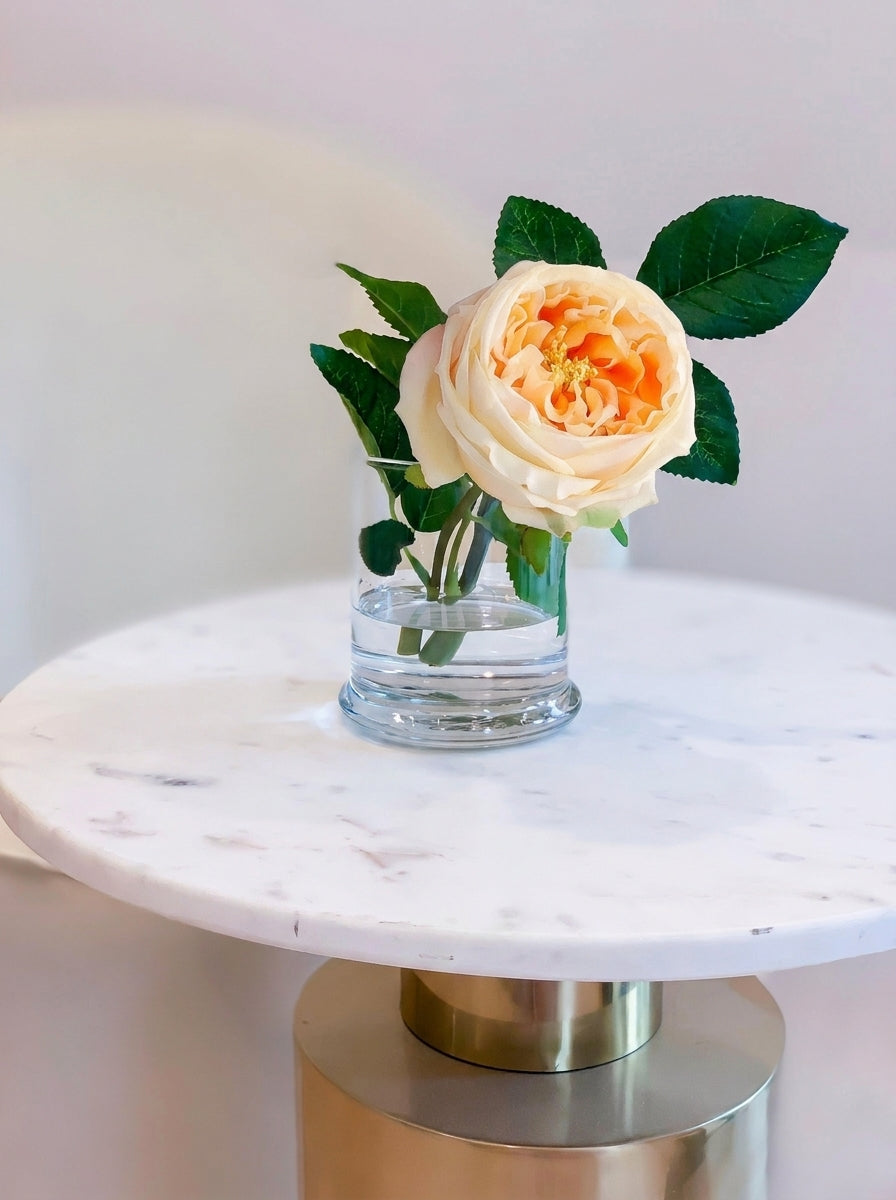 Real Touch English Rose Arrangement in Champagne in a clear glass vase