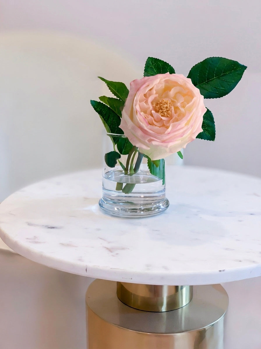 Real Touch English Rose Arrangement in Light Pink in a clear glass vase