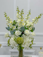 Tall Luxurious Hydrangea, Lisianthus & Snapdragon Arrangement in Glass Vase - Flovery
