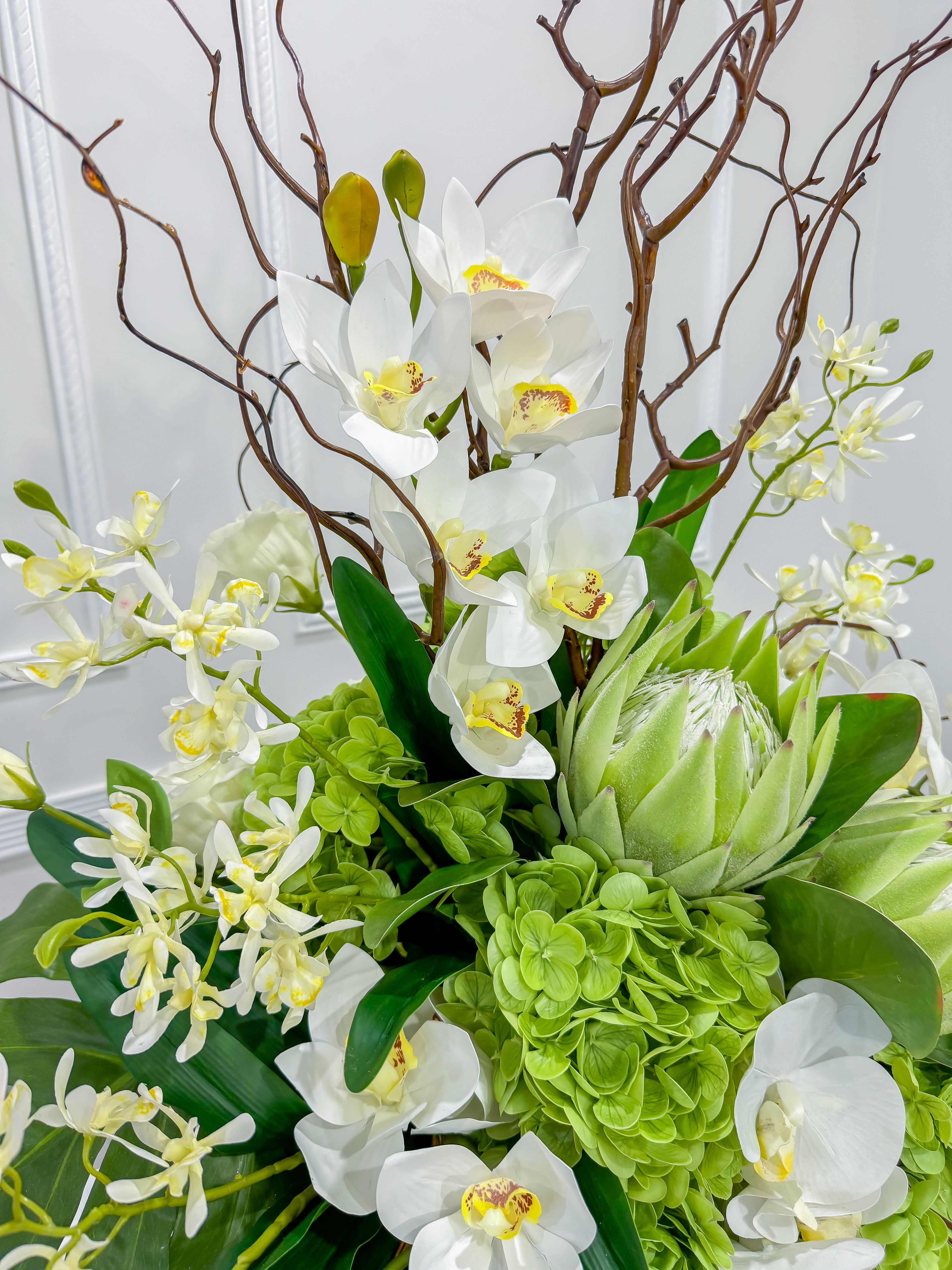 XXLarge Green/White Luxurious Real Touch Flower Arrangement-French Flowers Arrangement-Home Decor/Hotel/Building Decor Flowers - Flovery