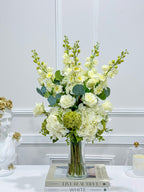Tall Luxurious Hydrangea, Lisianthus & Snapdragon Arrangement in Glass Vase - Flovery