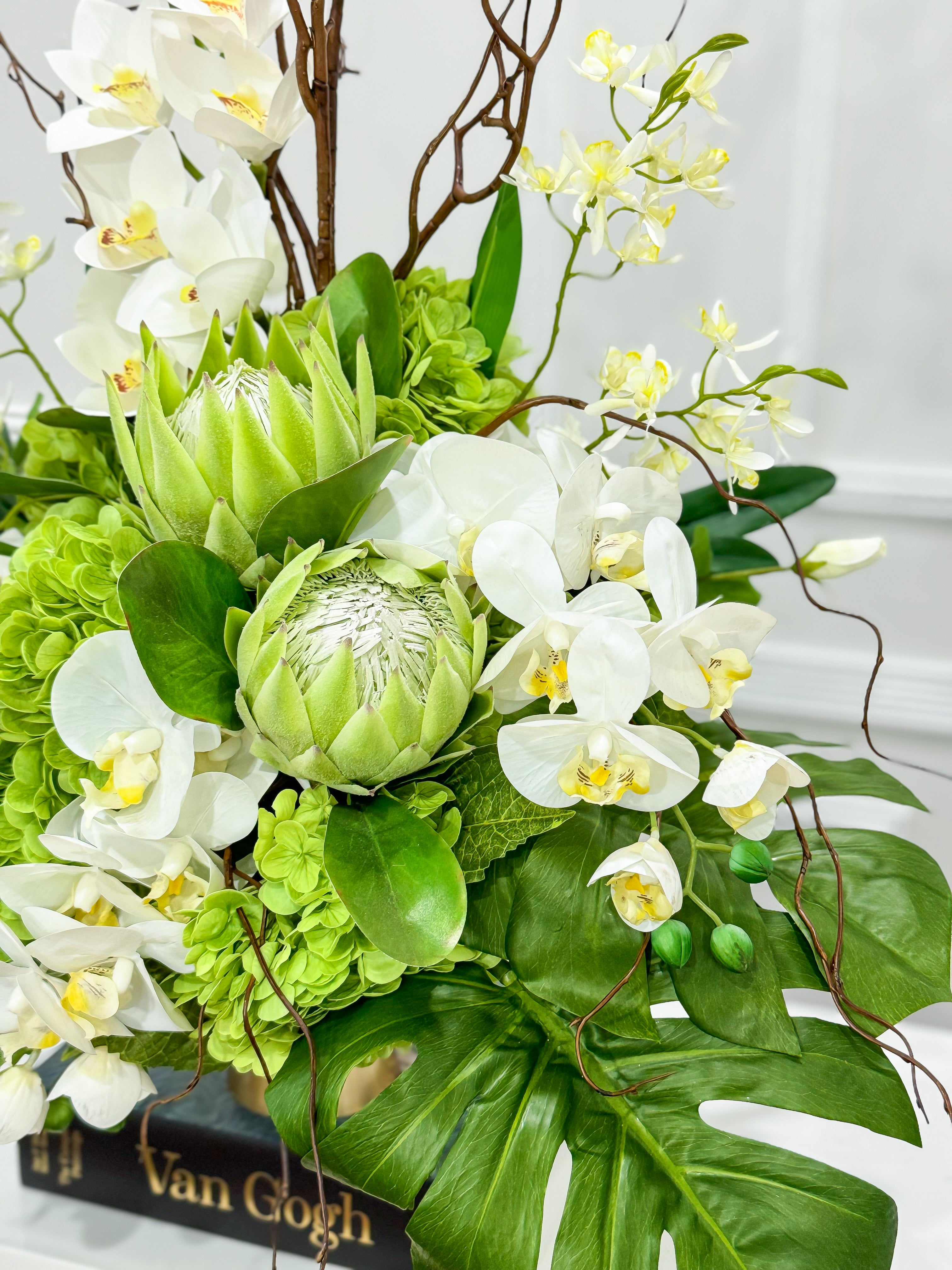 XXLarge Green/White Luxurious Real Touch Flower Arrangement-French Flowers Arrangement-Home Decor/Hotel/Building Decor Flowers - Flovery