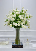 35" Tall Exclusive Large French Real Touch White Lisianthus Centerpiece- XXLarge Flower Arrangement for Foyer Table - Flovery