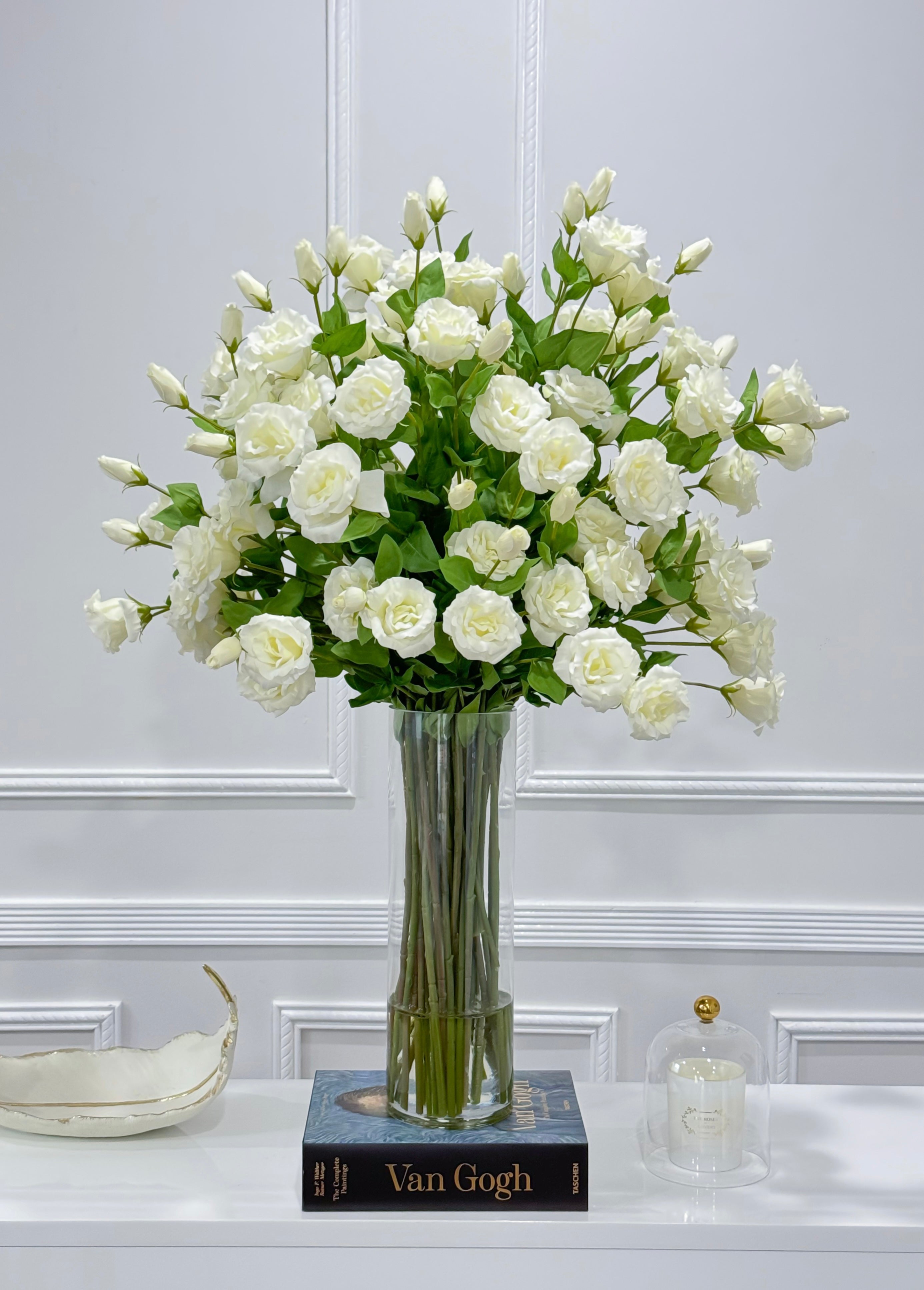 35" Tall Exclusive Large French Real Touch White Lisianthus Centerpiece- XXLarge Flower Arrangement for Foyer Table - Flovery