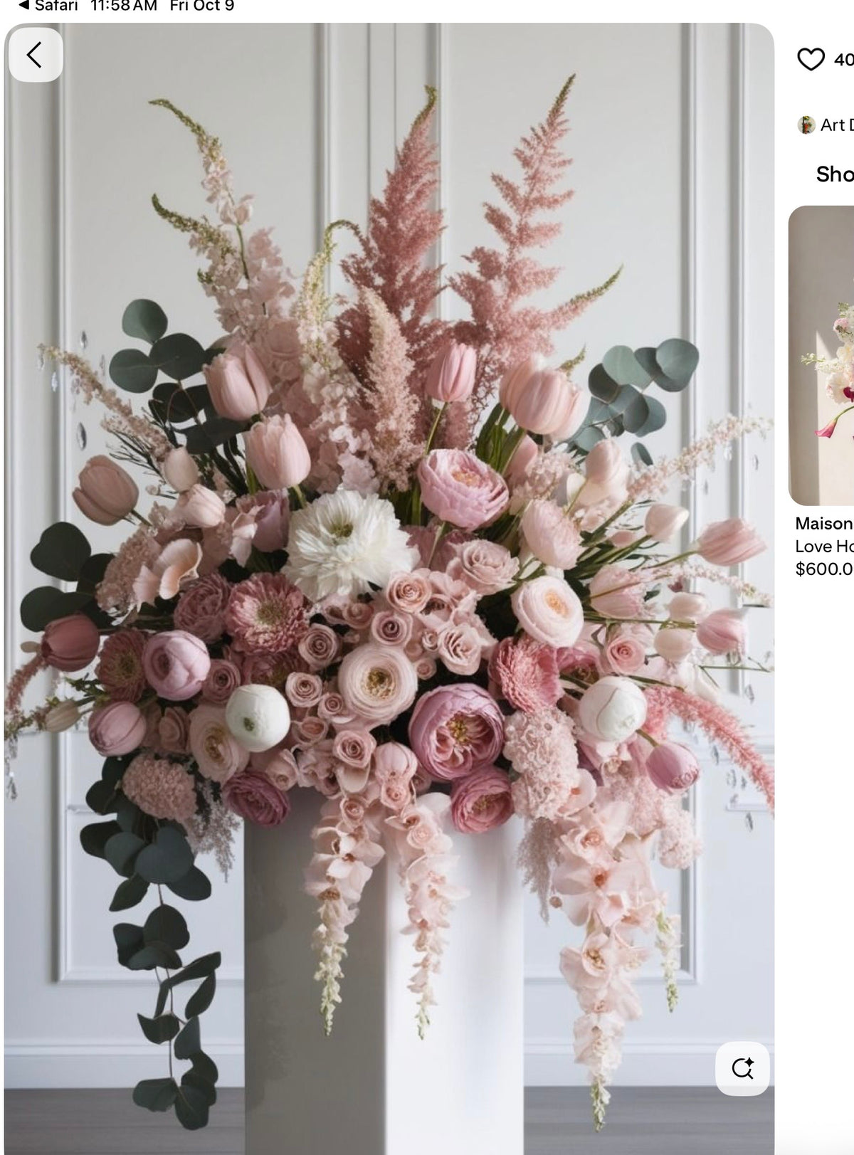Custom Large floral arrangement for a fireplace mantel.