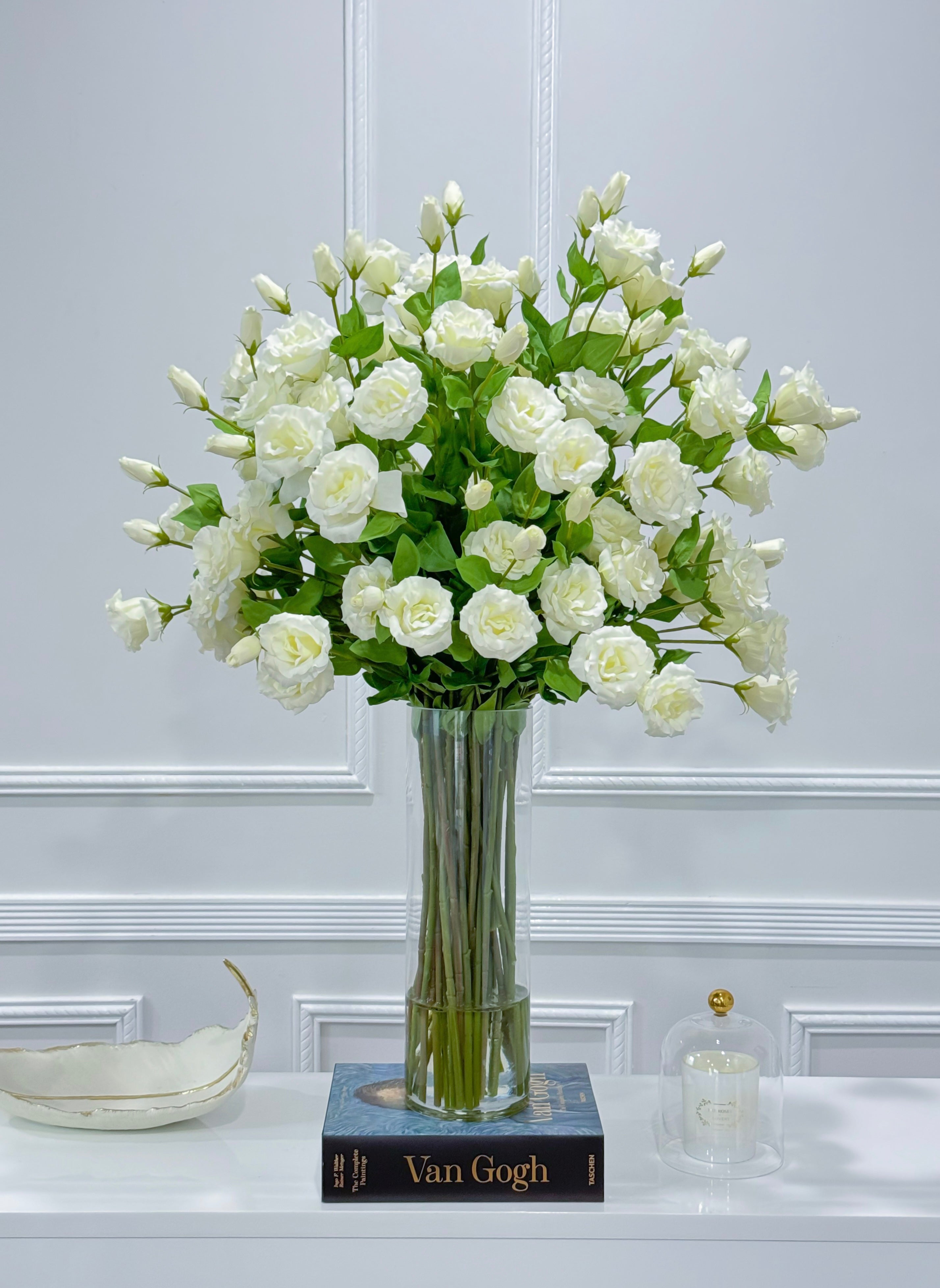 35" Tall Exclusive Large French Real Touch White Lisianthus Centerpiece- XXLarge Flower Arrangement for Foyer Table - Flovery