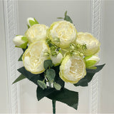 21.5-in Silk Peony Stem Bundle - Green/White