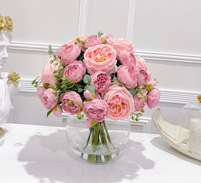Large Real Touch Rose Silk Peony Arrangement - Flovery