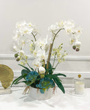 Luxury Real Touch White Phalaenopsis Orchid Arrangement in White Vase | French Table Centerpiece