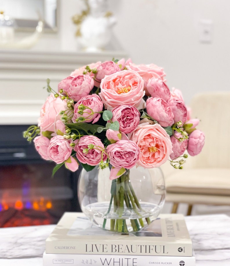 Large Real Touch Rose Silk Peony Arrangement - Flovery